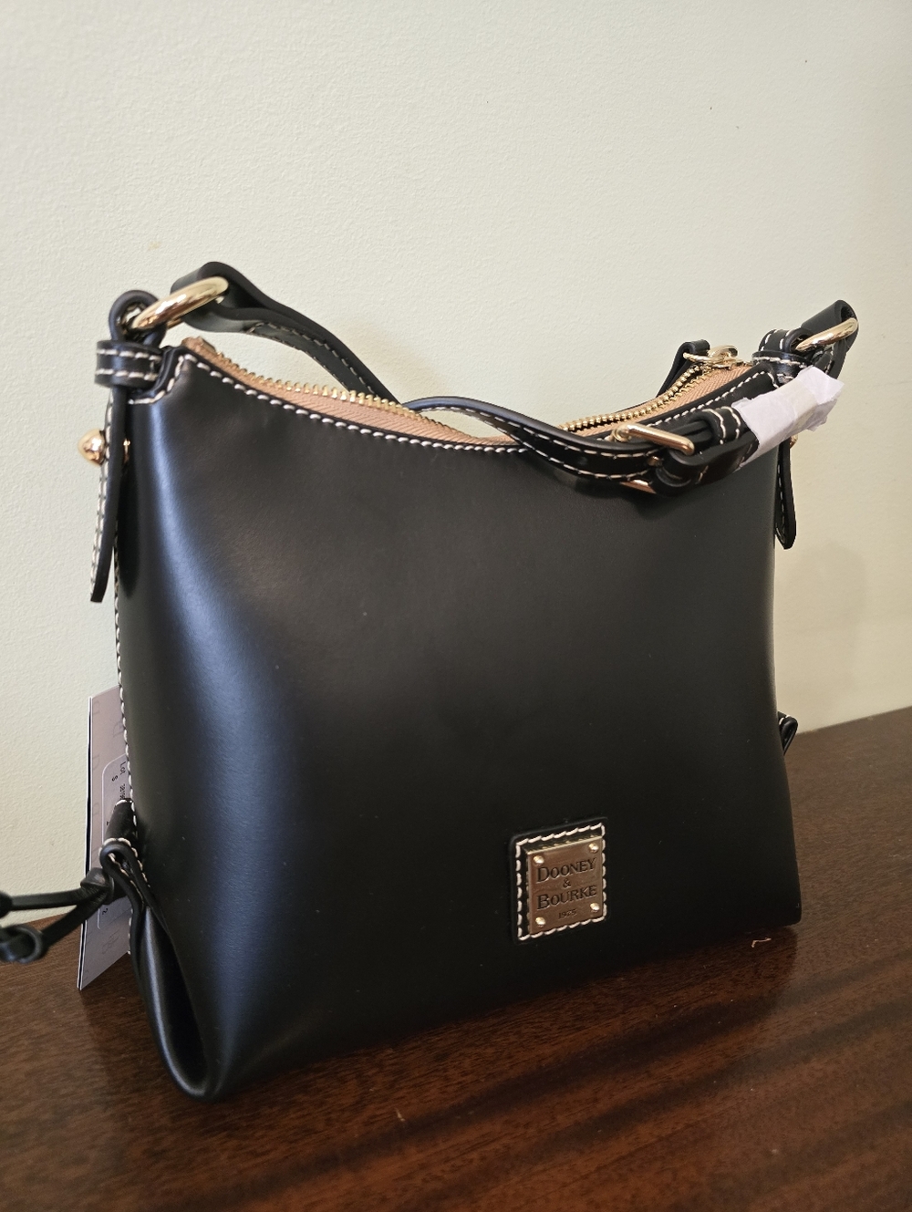 Dooney & Bourke Black Leather Small Crossbody with Gold Hardware